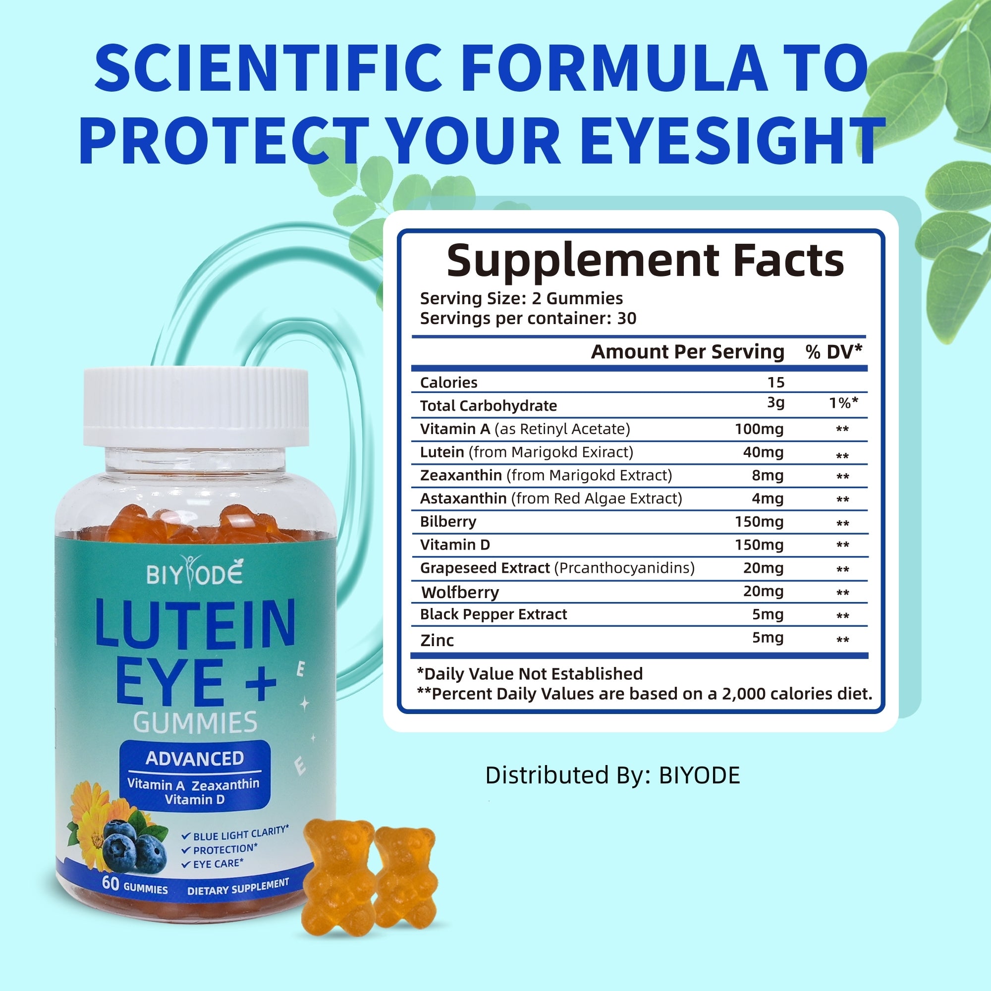 Lutein Eye Health Gummies - Vision Support with Marigold Extract